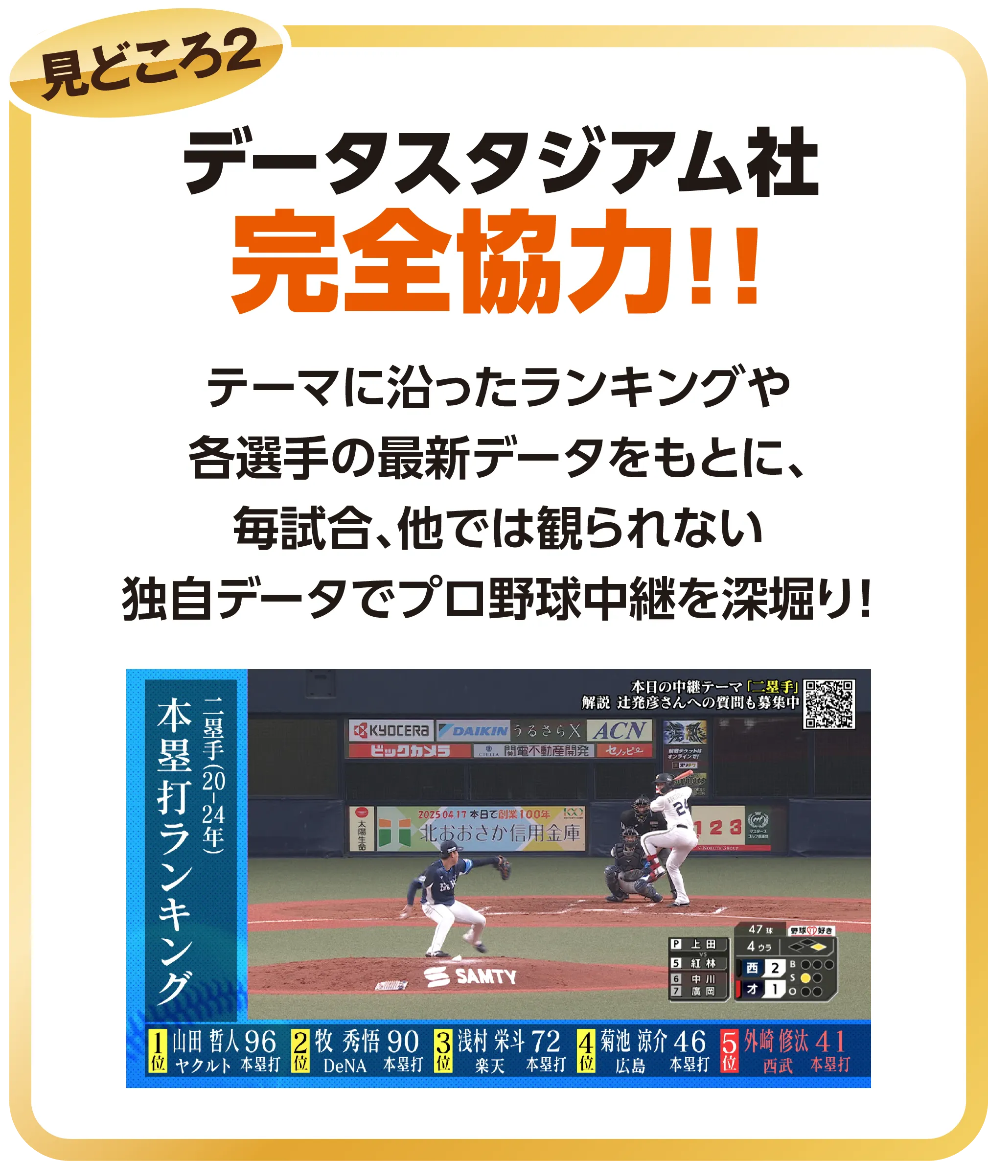 見どころ2 データスタジアム社完全協力！！