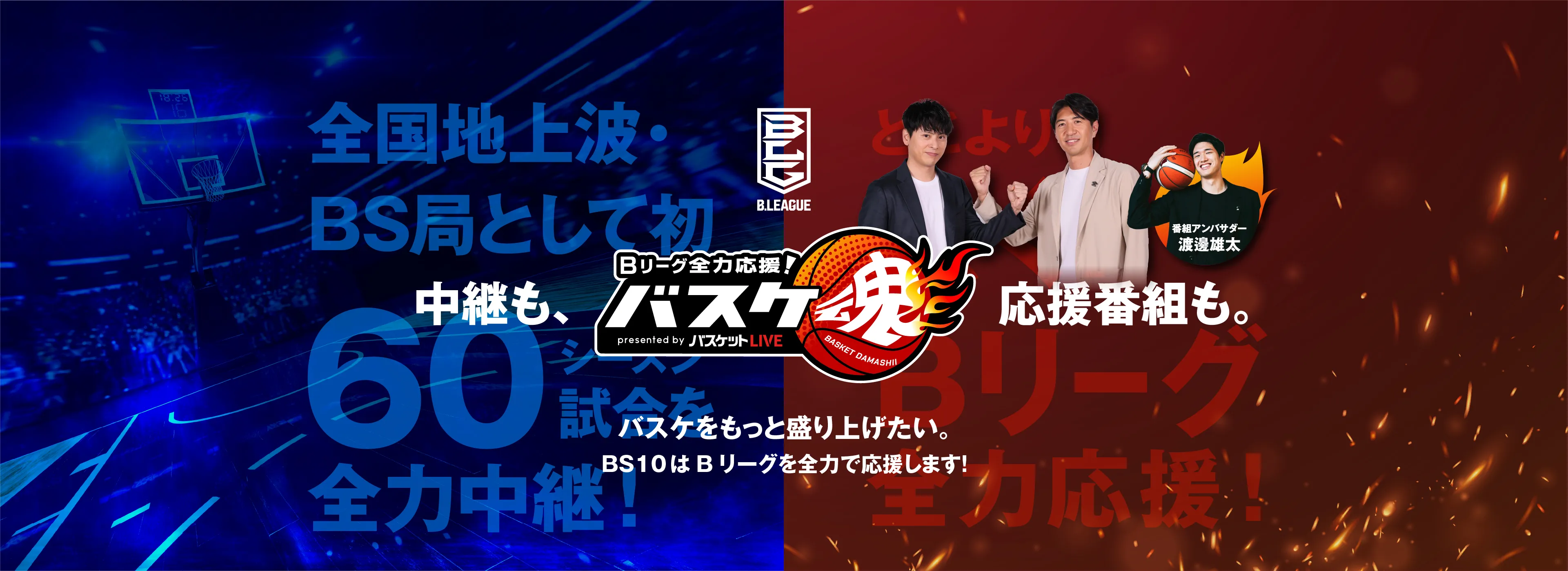 全国地上波・BS局として初、シーズン60試合を全力中継!どこよりも熱く!Bリーグ全力応援!